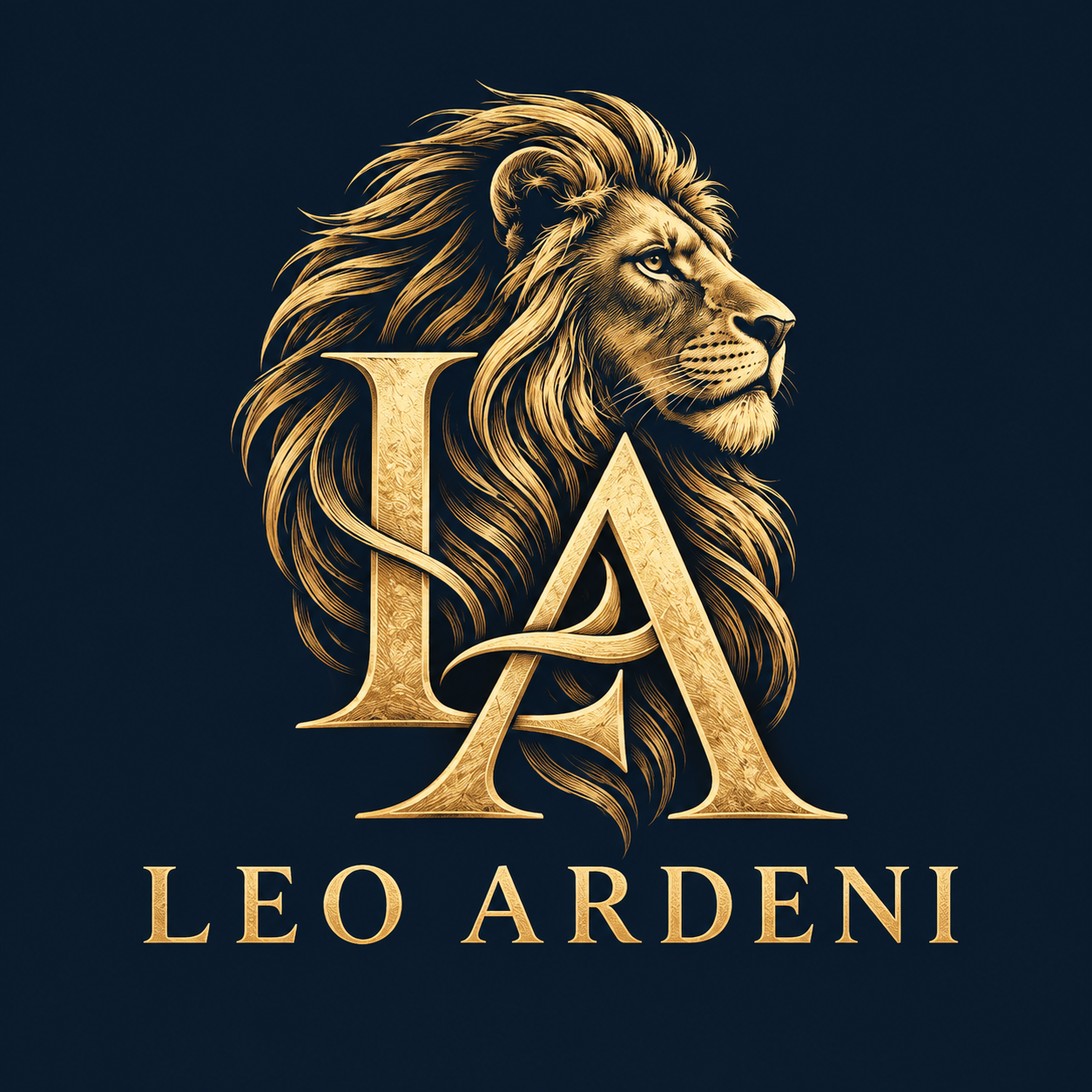 Leo Ardeni, leone dorato con criniera intrecciata alle lettere LA
